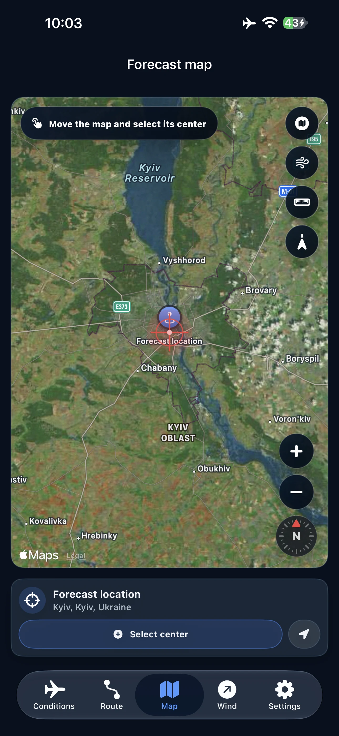 Selecting a point on the FlightSpace map