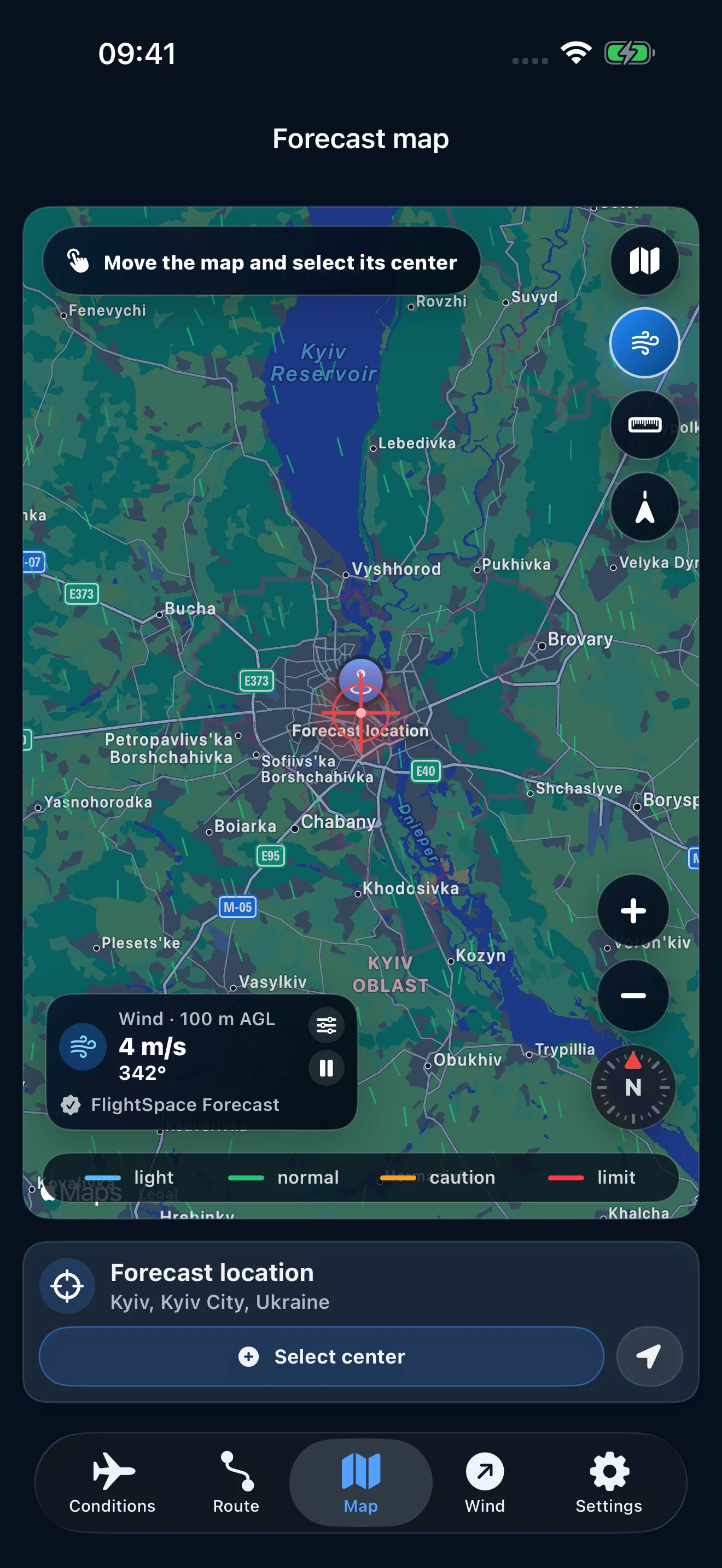 Selección de un punto en el mapa de  FlightSpace